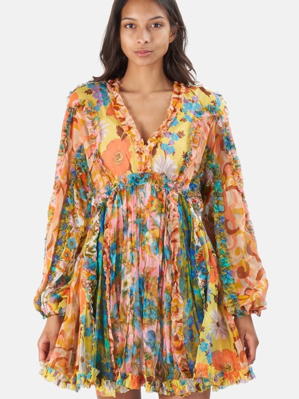 The Impeccable Pig Floral Ruffled Mini Dress